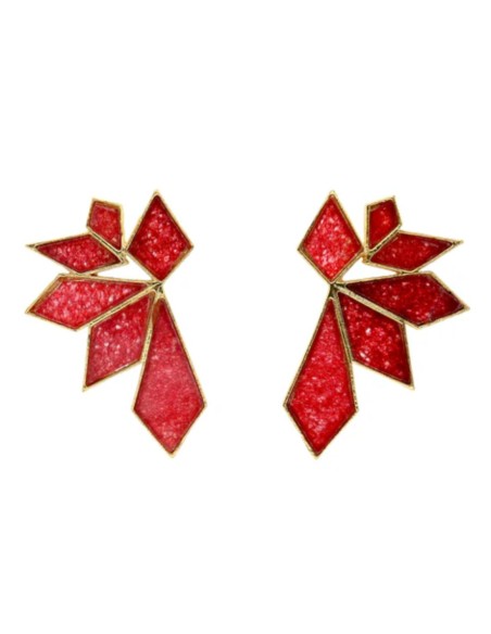 Geometric shape earrings with ruby colored stones