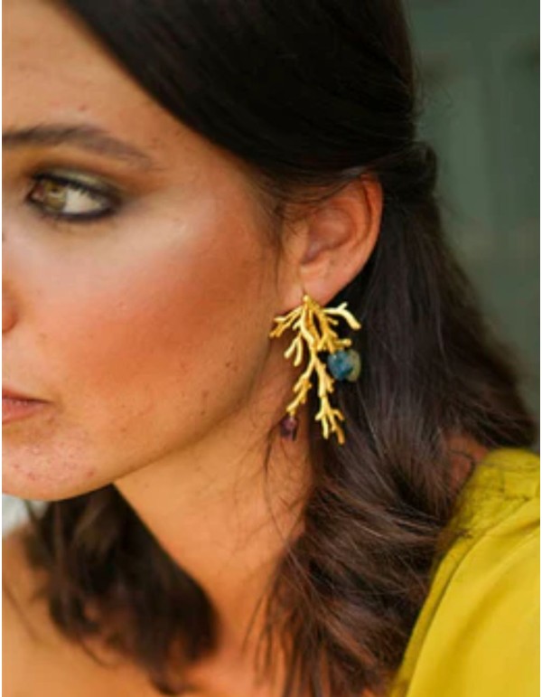 Pendientes desmontables con forma de coral y piedras en los extremos