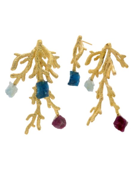 Pendientes desmontables con forma de coral y piedras en los extremos