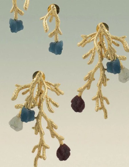 Boucles d'oreilles détachables en forme de corail avec des pierres aux extrémités