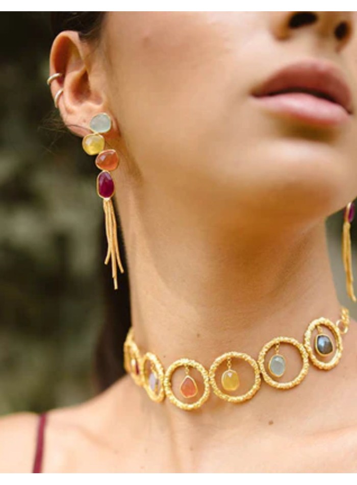 Earrings with irregular multicolored stones and...