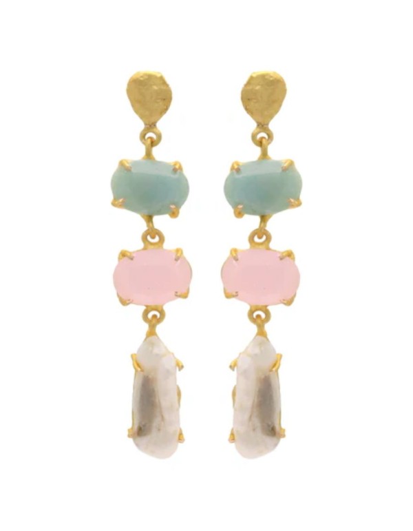 Pendientes con piedras multicolor y perla en cascada 2