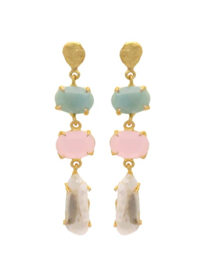 Pendientes con piedras multicolor y perla en...