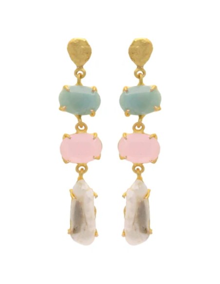 Earrings with multicolored stones and cascading pearl