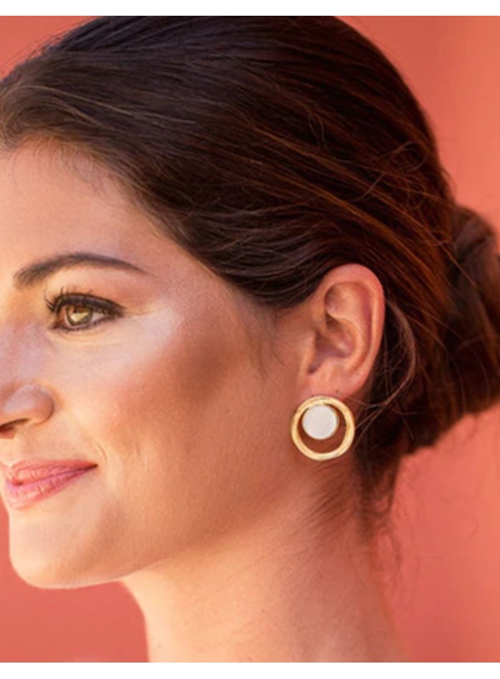 Pendientes de circunferencias con piedra interior en color blanco