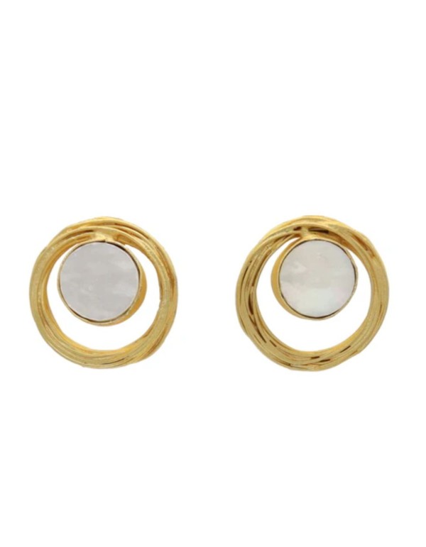 Pendientes de circunferencias con piedra interior en color blanco 2