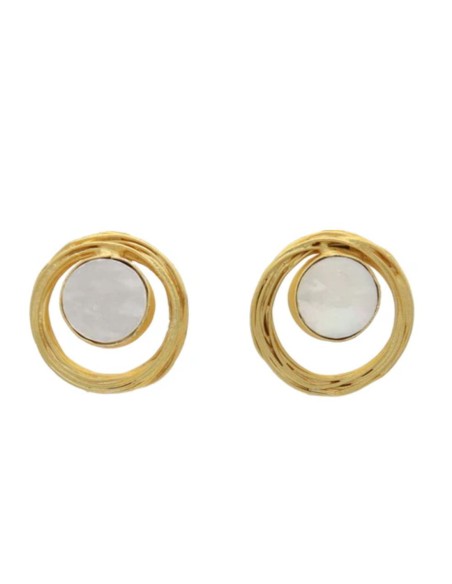 Pendientes de circunferencias con piedra interior en color blanco