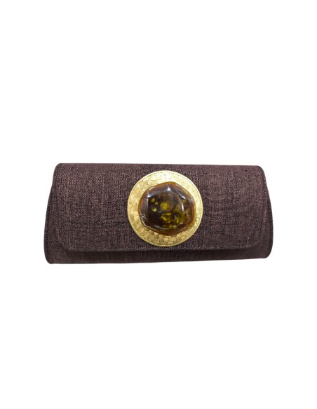 Cartera de yute con piedra natural en marrón chocolate