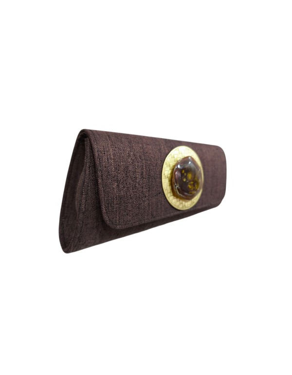 Portefeuille en jute avec pierre naturelle en brun chocolat 2
