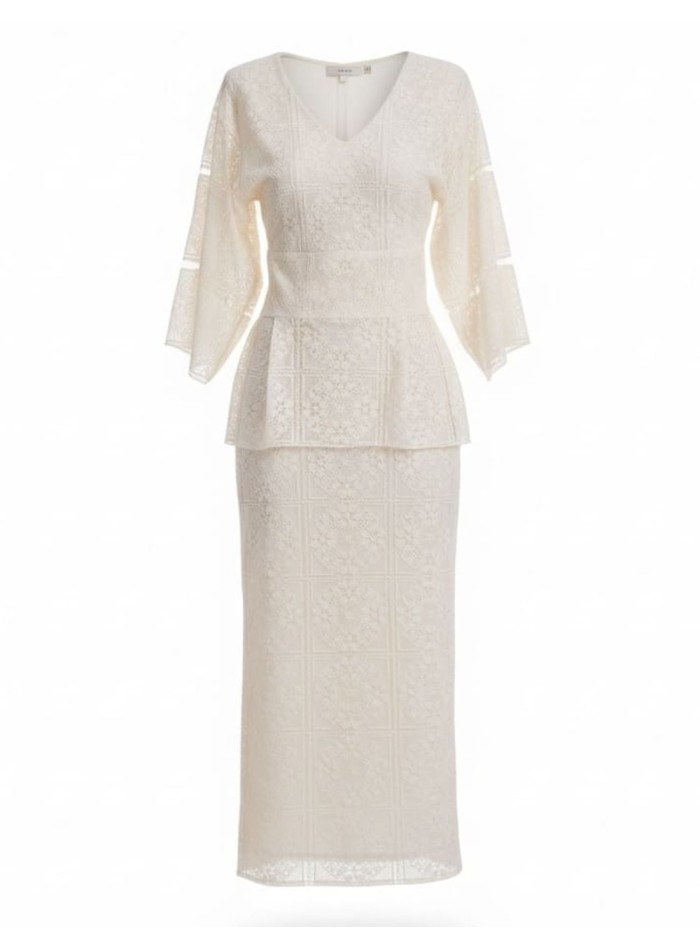 Falda midi con corte recto de encaje