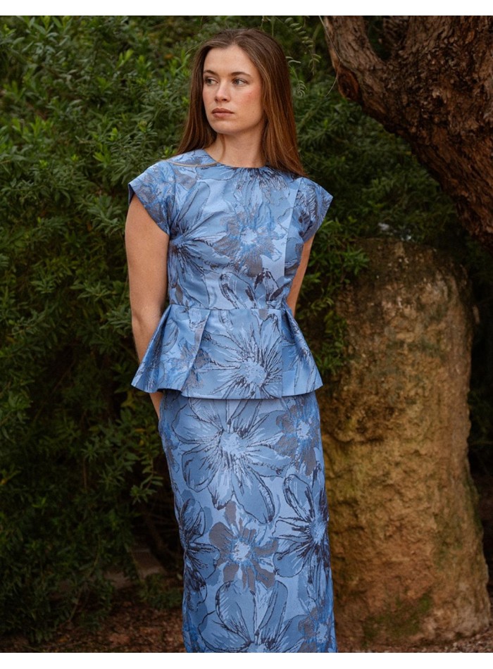 Veste à volants en brocart floral