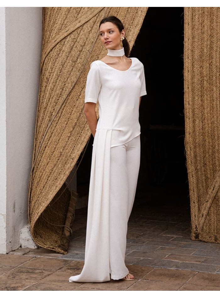 Top en crêpe à manches courtes avec coupe...