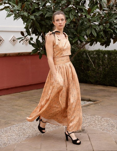 Top court sans bretelles avec laçage et motif imprimé