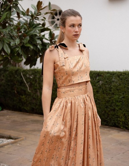 Top court sans bretelles avec laçage et motif imprimé