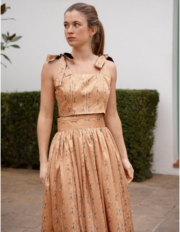 Top court sans bretelles avec laçage et motif imprimé