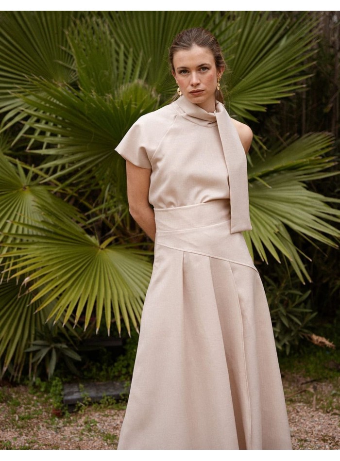 Asymmetrical short sleeve top with lacing