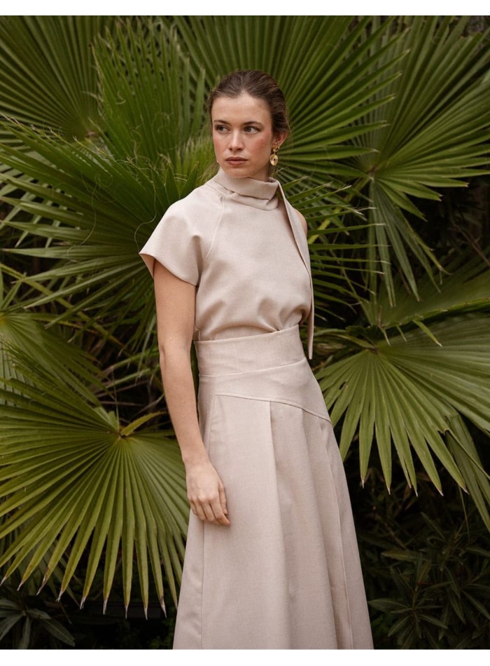 Asymmetrical short sleeve top with lacing