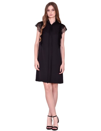Short black sleeveless dress with black lace ruffles by nuribel