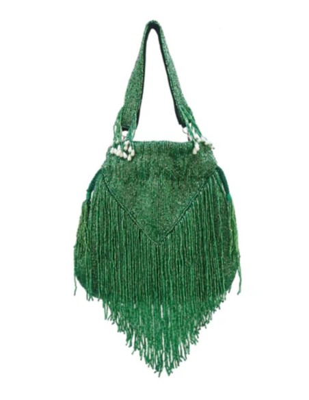Sac en perles et franges vertes avec perles et franges