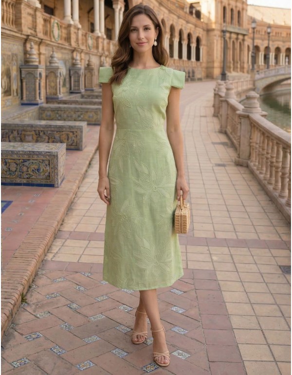 Green two-piece set with embroidered flower print