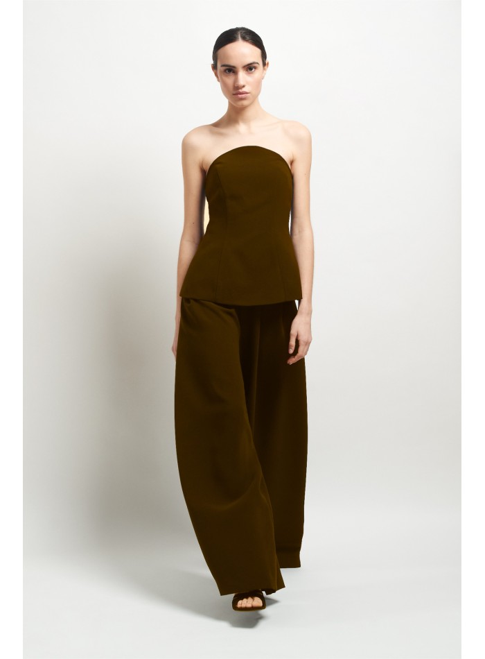 Two-piece set with strapless top and flowing pants