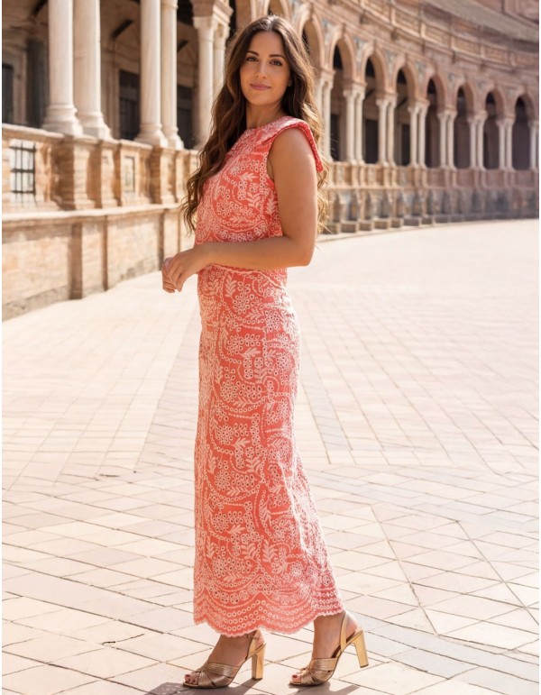 Ensemble deux pièces structuré en corail avec broderie...