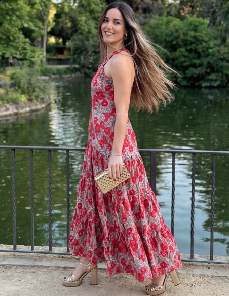 Vestido Midi Halter Estampado Floral para Eventos y Verano