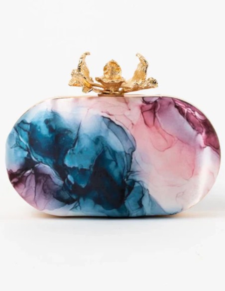 Guest handbag with print and gold clasp detail