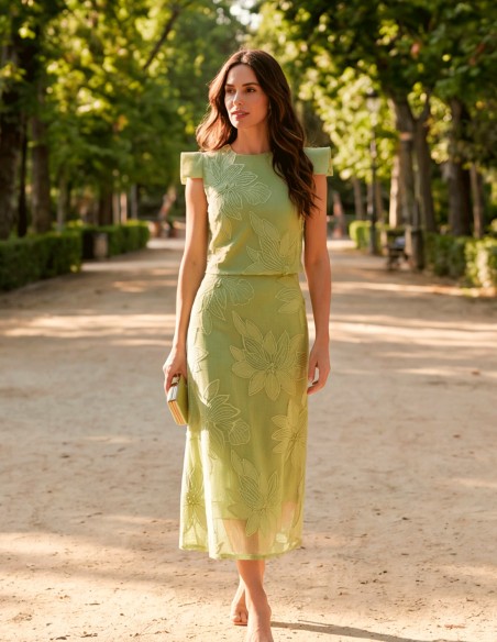 Look elegant and sophisticated in this soft green two-piece set