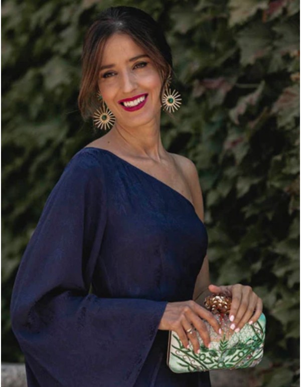 Bolso de invitada en tonos verdes con tela estampada y bordado 2