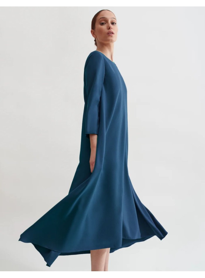 Navy blue crepe midi dress with V back