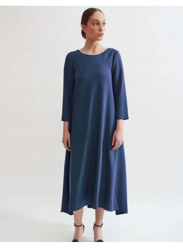 Navy blue crepe midi dress with V back