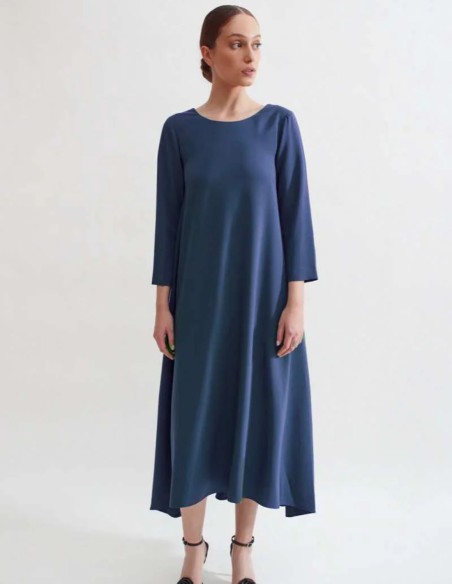 Navy blue crepe midi dress with V back