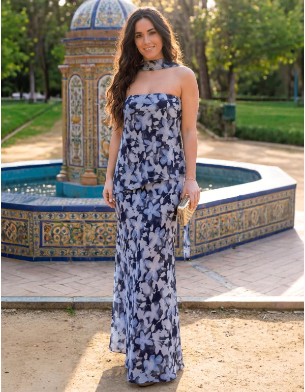 Robe sans bretelles à imprimé floral avec châle assorti