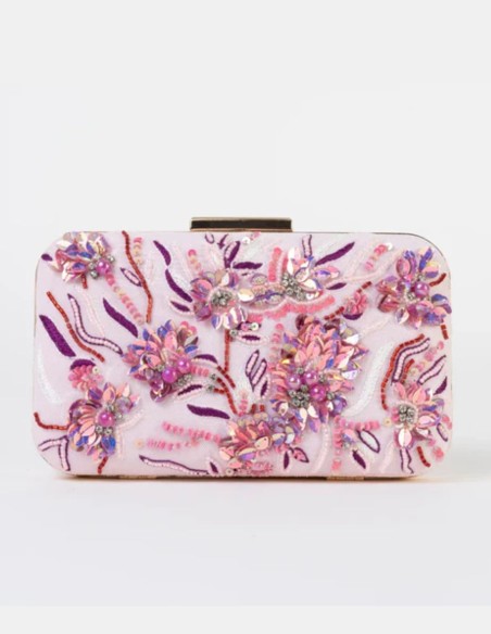 Pink guest handbag with bougainvillea bead detailing