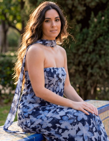Strapless floral print dress with matching shawl