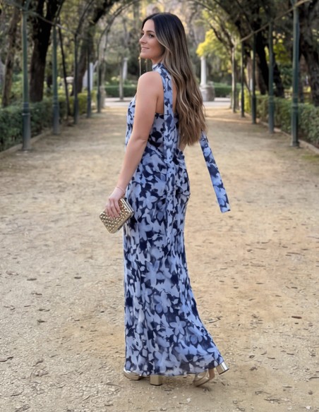 Vestido palabra de honor con estampado floral con chal a juego