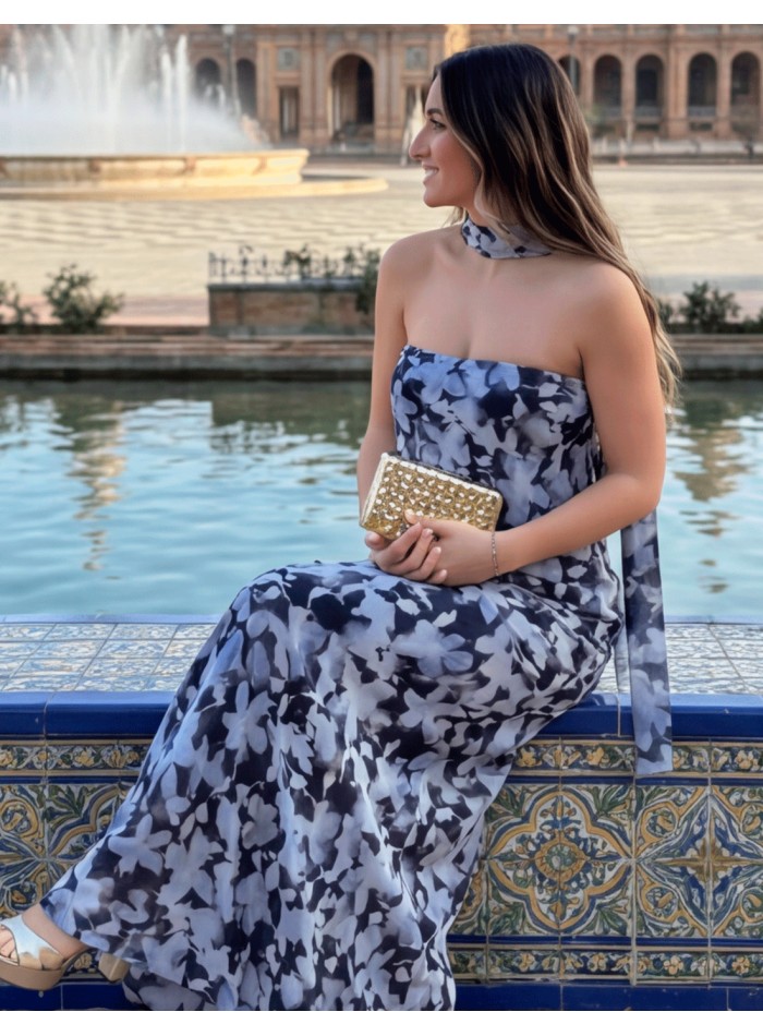 Robe sans bretelles à imprimé floral avec châle...