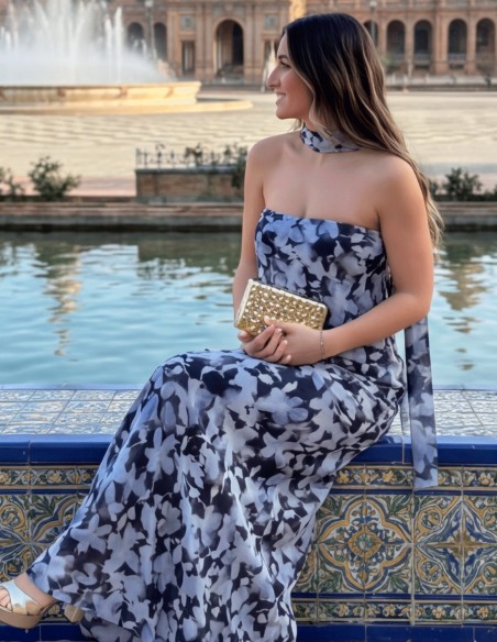 Robe sans bretelles à imprimé floral avec châle assorti