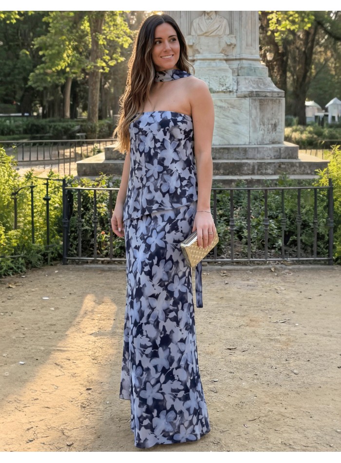 Vestido palabra de honor con estampado floral...