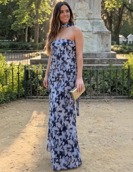 Vestido palabra de honor con estampado floral con chal a juego