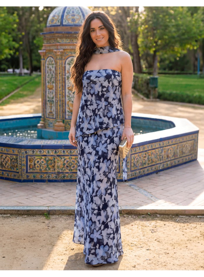 Robe sans bretelles à imprimé floral avec châle...