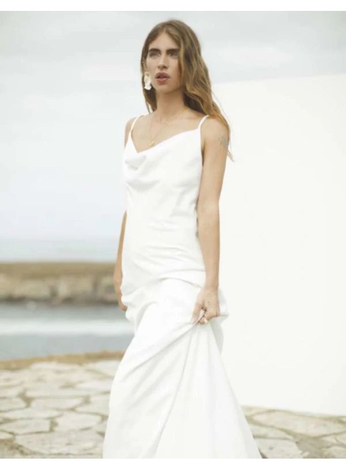 Minimalist satin wedding dress with spaghetti...