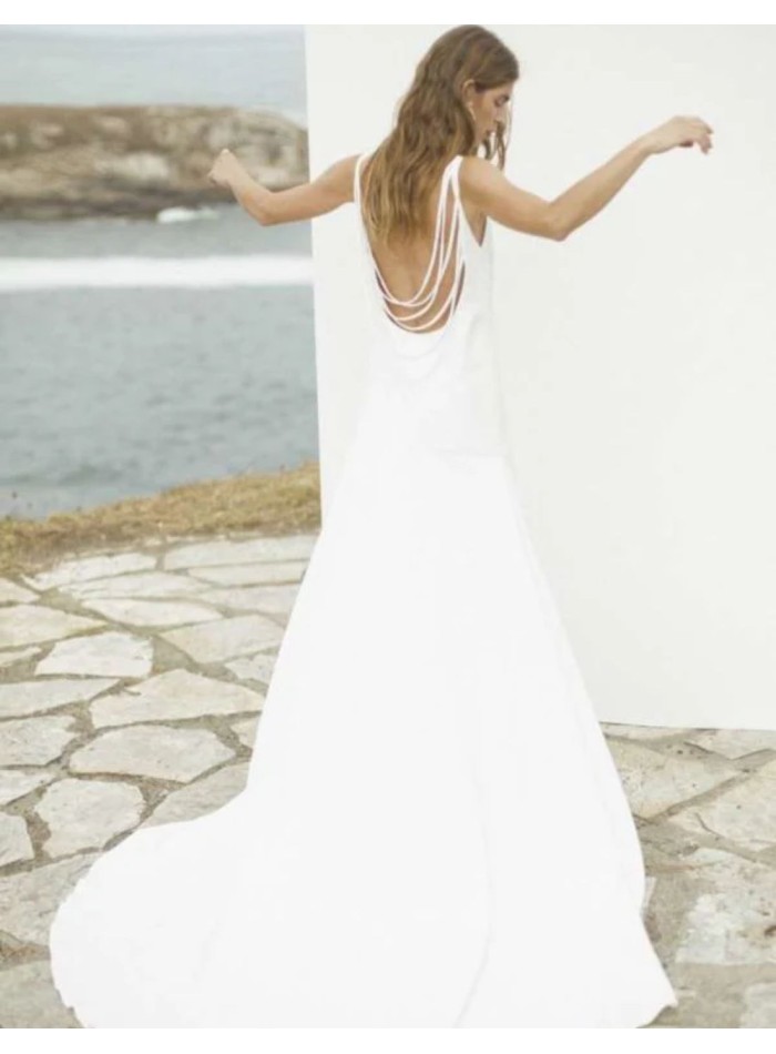 Minimalist satin wedding dress with spaghetti...