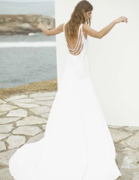 Minimalist satin wedding dress with spaghetti straps