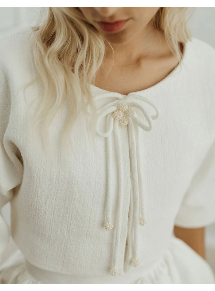 Conjunto de novia de tres piezas en blanco roto