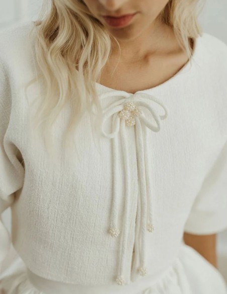 Conjunto de novia de tres piezas en blanco roto