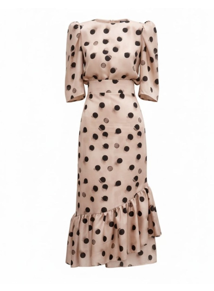 Falda midi con estampado de lunares y bajo de...