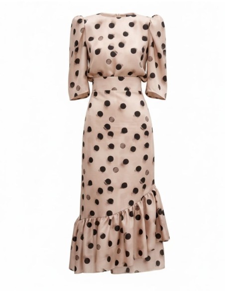 Jupe midi à imprimé pois et ourlet volanté