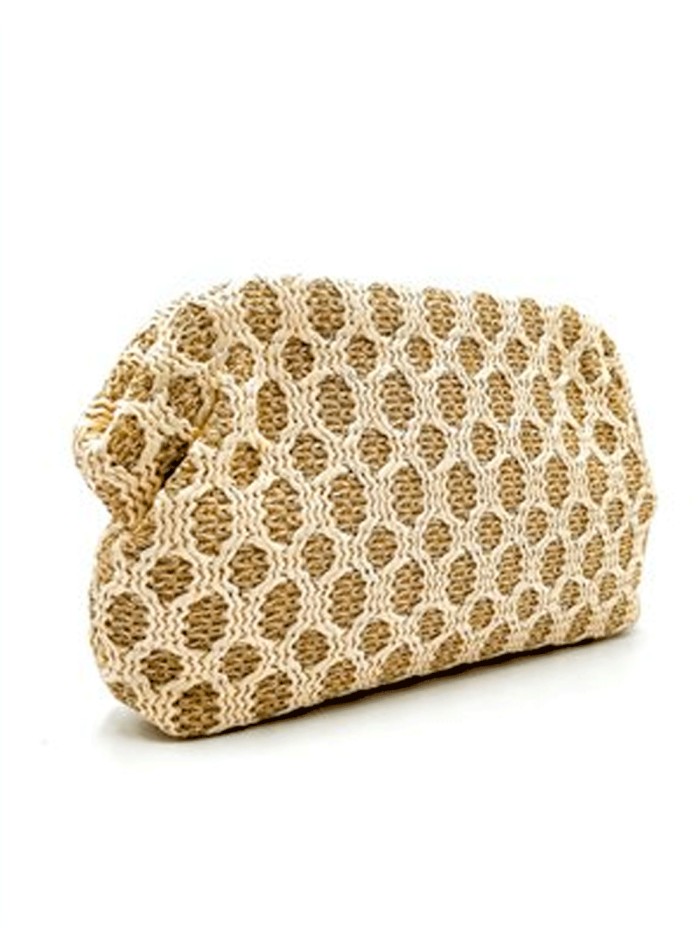 Beige and Camel Raffia Clutch Party Handbag